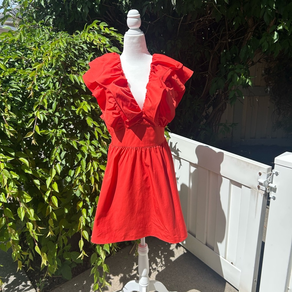 Zara Red Ruffle Shoulder Dress – Size M